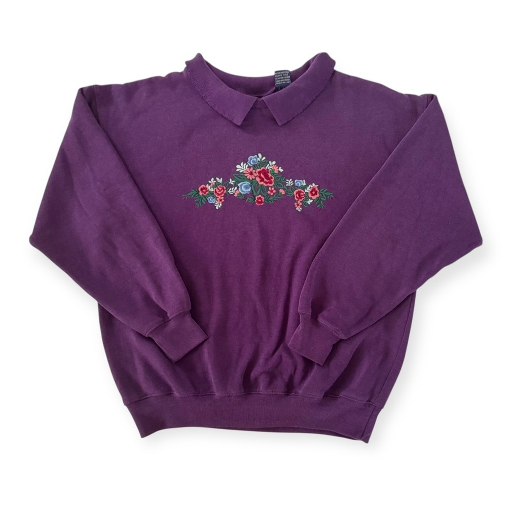 intage Embroidered Flower Garden Collar Sweatshirt